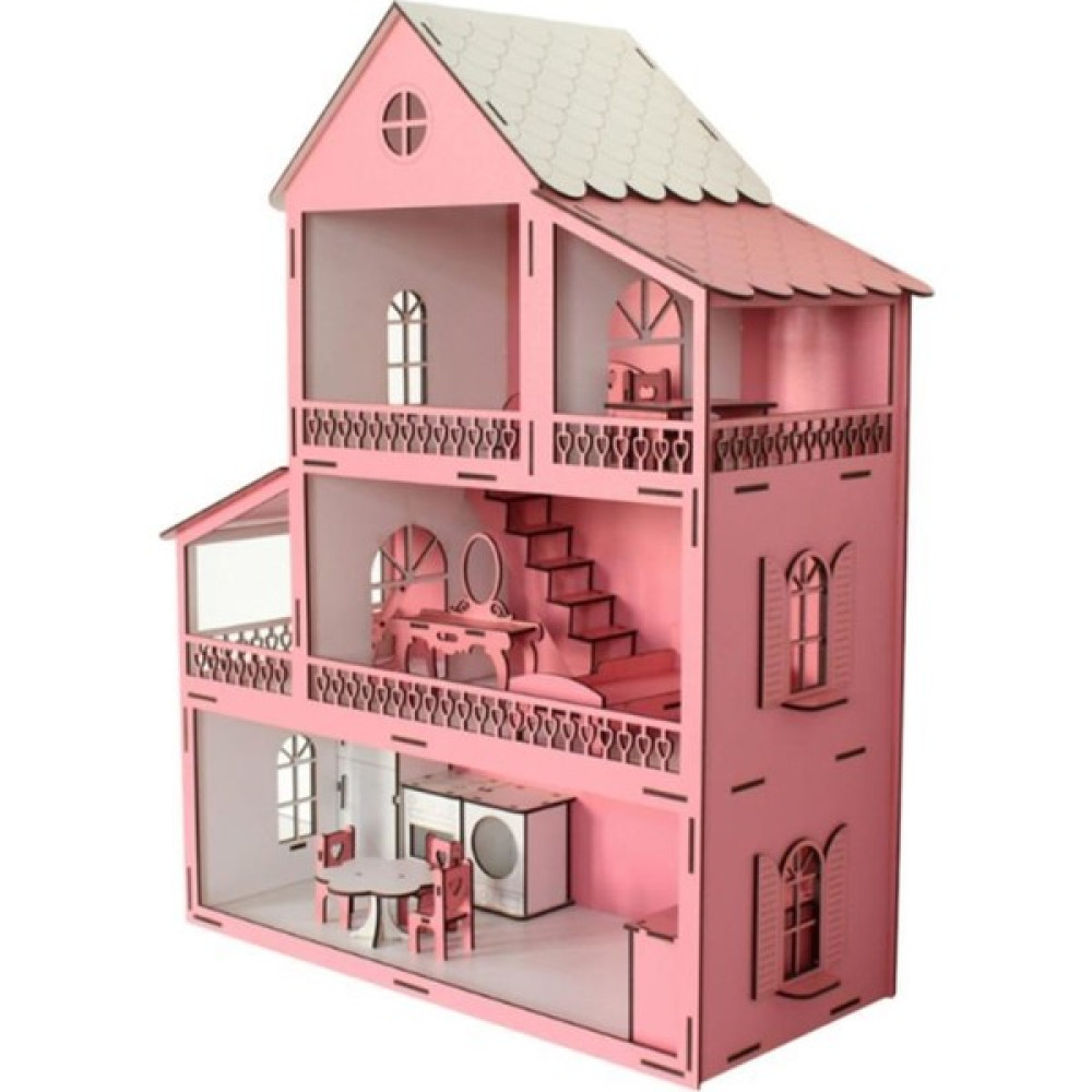 Woody Life Woodylife Ahşap Barbi Bebek Oyun Evi Tüm Eşyalar Dahil 80CM - Pembe Bebek Oyuncakları Fiyatı