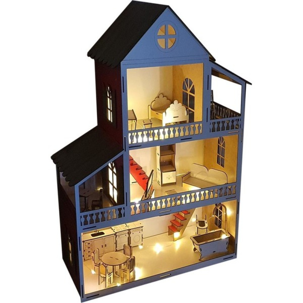 Woody Life Woodylife LED Işık Sarı Ev Çocuk Evcilik Oyuncak Montessori Barbi Ev 80CM Bebek Oyuncakları Fiyatı