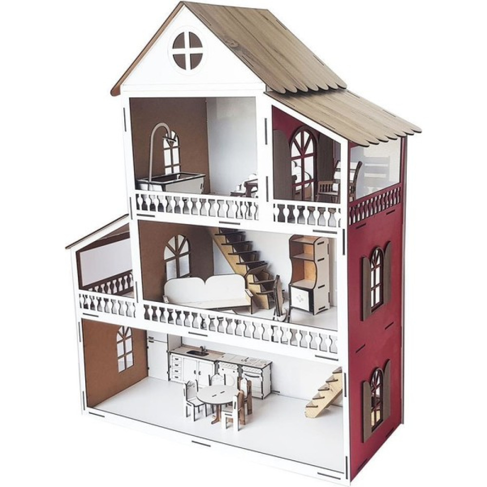 Woody Life Woodylife LED Işıklı Kırmızı Ev Çocuk Evcilik Oyuncak Montessori Barbi Ev Bebek Oyuncakları Fiyatı