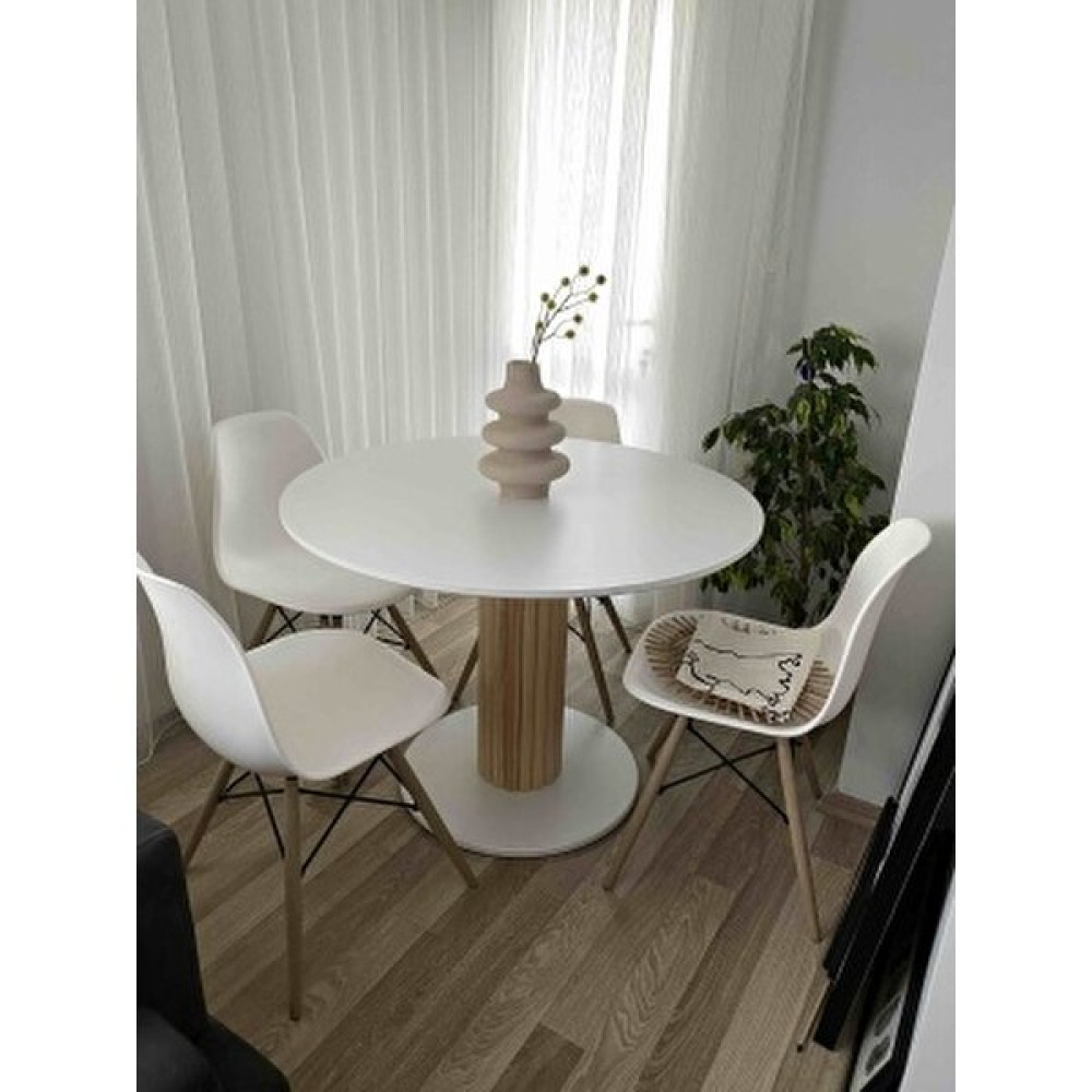 woodywood Ahşap Ayaklı Yuvarlak Yemek Masası - Beyaz - 103 x 103 cm Yemek & Mutfak Masası Fiyatı
