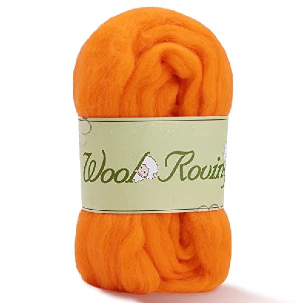 Wool Roving Yarn, 1.76oz Colored Natural Wool Roving,Wool Felting Supplies Pure Wool Chunky Yarn Wool for Needle Felting, Wet Felting, handcrafts and Spinning (Orange)
