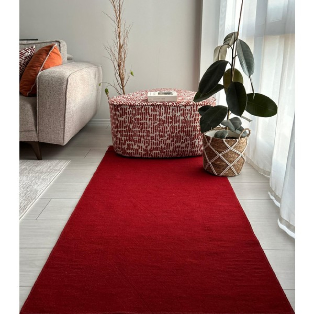 Woolart Dekoratif Doğal Yün Yıkanabilir Çift Taraflı 80*150 Kilim - Kırmızı - 80 x 150 cm Kilim Fiyatı