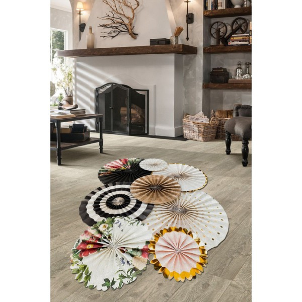 Woolly Halı Woolly Daire Motifli Lazer Kesim Halı (Makinada Yıkanabilir Kaymaz Dot Taban) - ES1154 - 80 x 350 cm - Renkli Salon Halısı Fiyatı