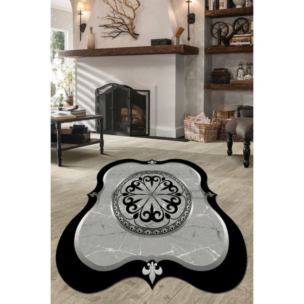 Woolly Halı Woolly Gri Göbek Motifli Lazer Kesim Halı (Makinada Yıkanabilir Kaymaz Dot Taban) - ES1160 - 80 x 100 cm - Renkli Salon Halısı Fiyatı