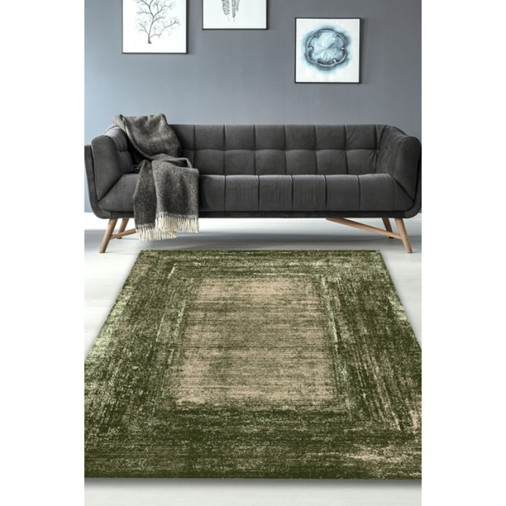 Woolly Halı Yeşil Eskitme Desenli Halı - WL1235 - 120 x 180 cm Salon Halısı Fiyatı