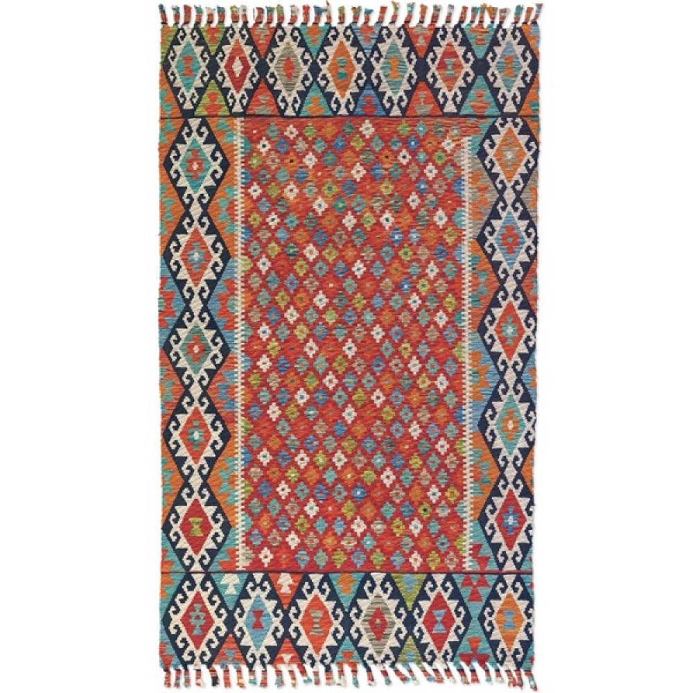 Woopsh Alaçatı 27 Baklava Turuncu Afgan Desen Otantik Motif Kara Tezgah Halı Çift Taraflı Kilim - Renkli - 80 x 200 cm Kilim Fiyatı