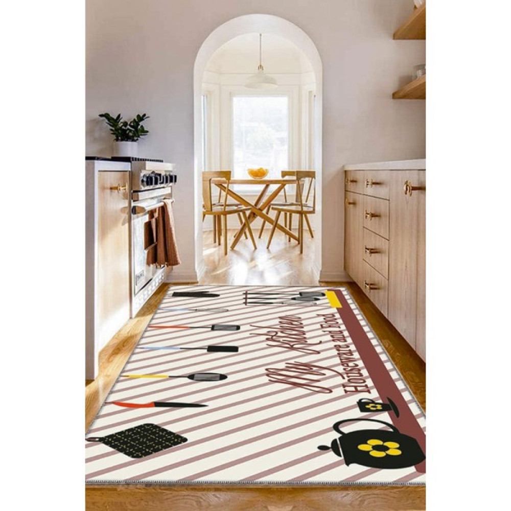 Woopsh Mutfak Gereçleri Desenli Yıkanabilir Kaymaz Keçe Taban Mutfak Halısı KITCHEN-7065 - 150 x 230 cm - Renkli Salon Halısı Fiyatı