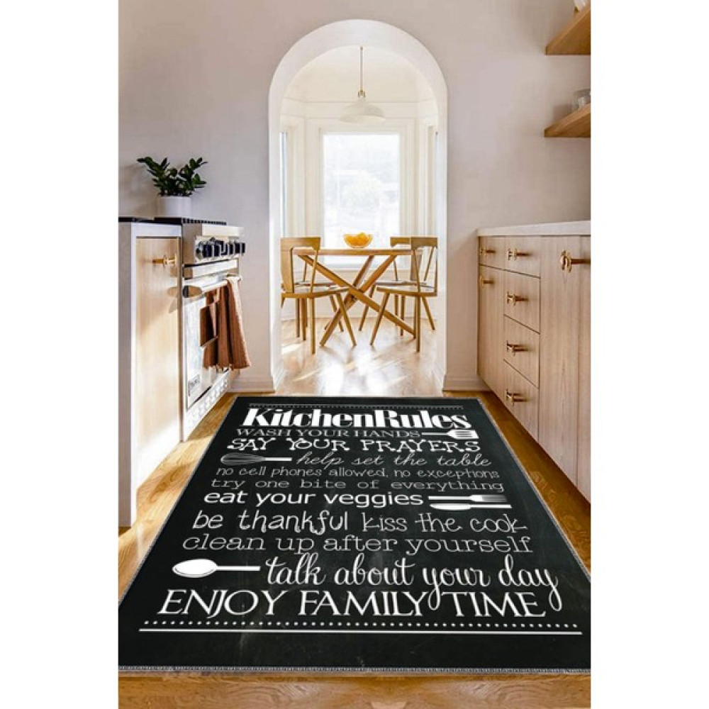 Woopsh Mutfak Kuralları Desenli Yıkanabilir Kaymaz Keçe Taban Mutfak Halısı KITCHEN-7029 - 150 x 230 cm - Renkli Salon Halısı Fiyatı