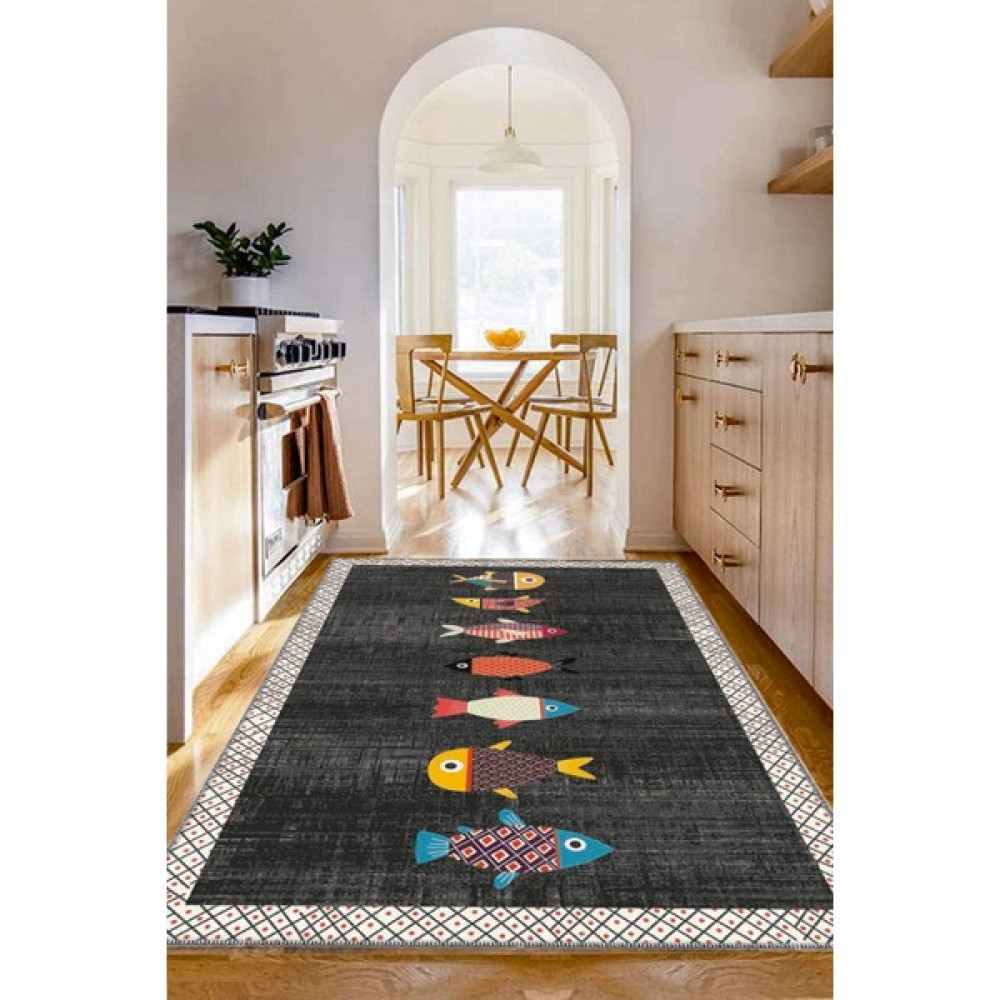 Woopsh Renkli Balıklı Desenli Yıkanabilir Kaymaz Keçe Taban Mutfak Halısı KITCHEN-7001 - 80 x 150 cm Salon Halısı Fiyatı