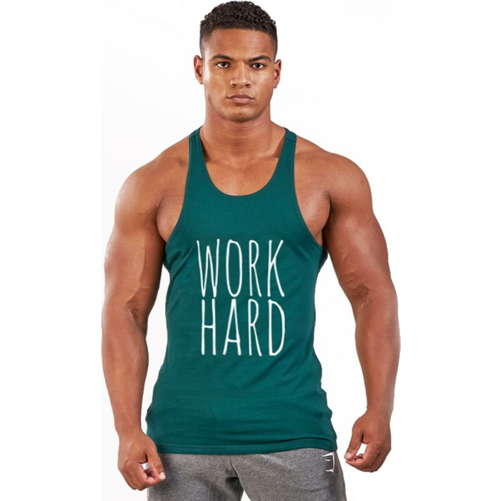 Work Hard Fitness Gym Tank Top Sporcu Atleti Yeşil Erkek Atlet / Fanila Fiyatı