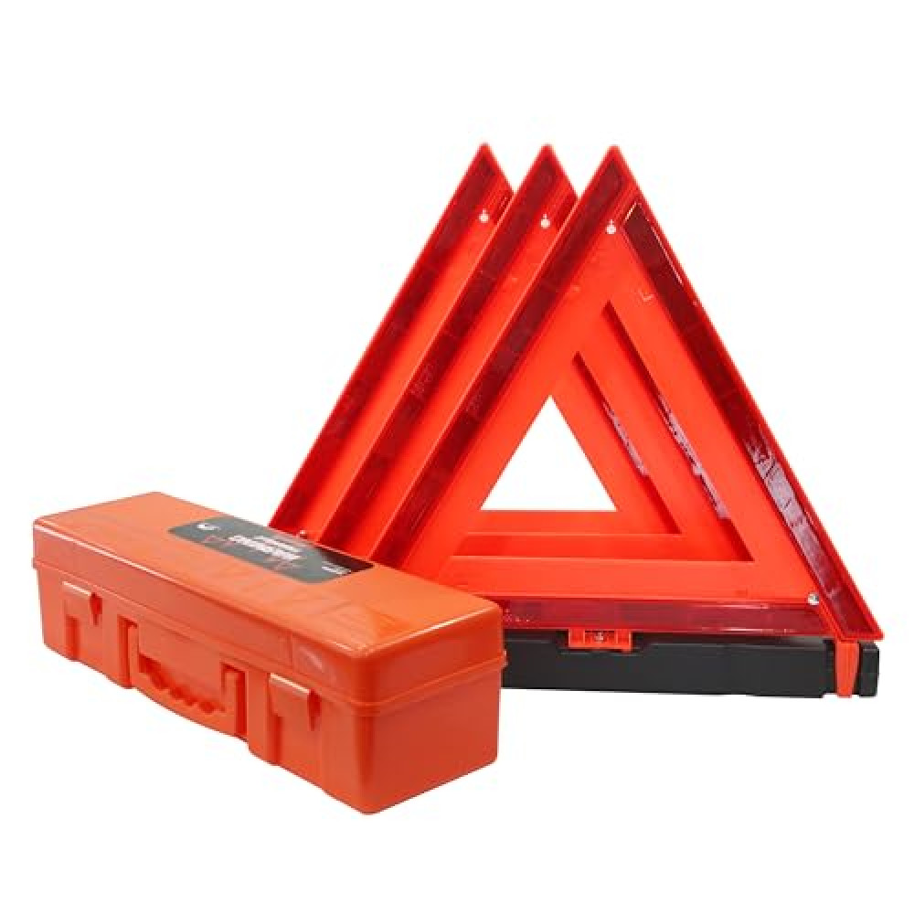 WORKKOOL 3 Pack Foldable Warning Reflective Triangles with Carrying Case, Heavy Base Roadside Triangles for Vehicles Breakdown, Safty Reflector DOT Approved(Sand Filled)…