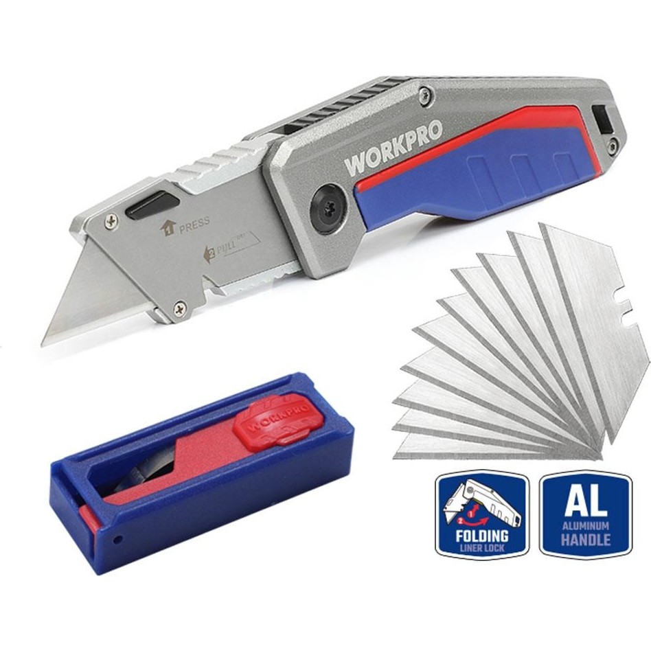 Workpro WP211012 Ağır Hizmet Alüminyum Gövde Katlanır Rötuş Maket Bıçağı + 10 Adet Yedek Bıçak Diğer Fiyatı