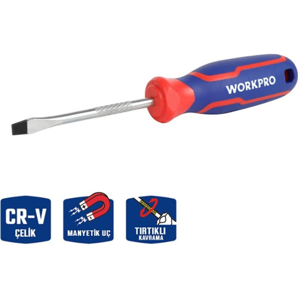 Workpro WP221016 5.5X100MM Cr-V Manyetik Profesyonel Düz Tornavida Ergonomik Tasarım ile Yüksek Dayanıklılık Tornavida Fiyatı