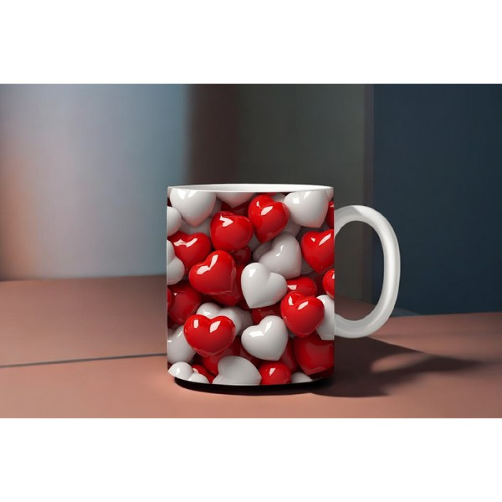 World 3D Basklı Seramik Kupa Bardak Kalp - 1 Adet - 300 ml Fincan / Bardak / Kahve Takımı Fiyatı
