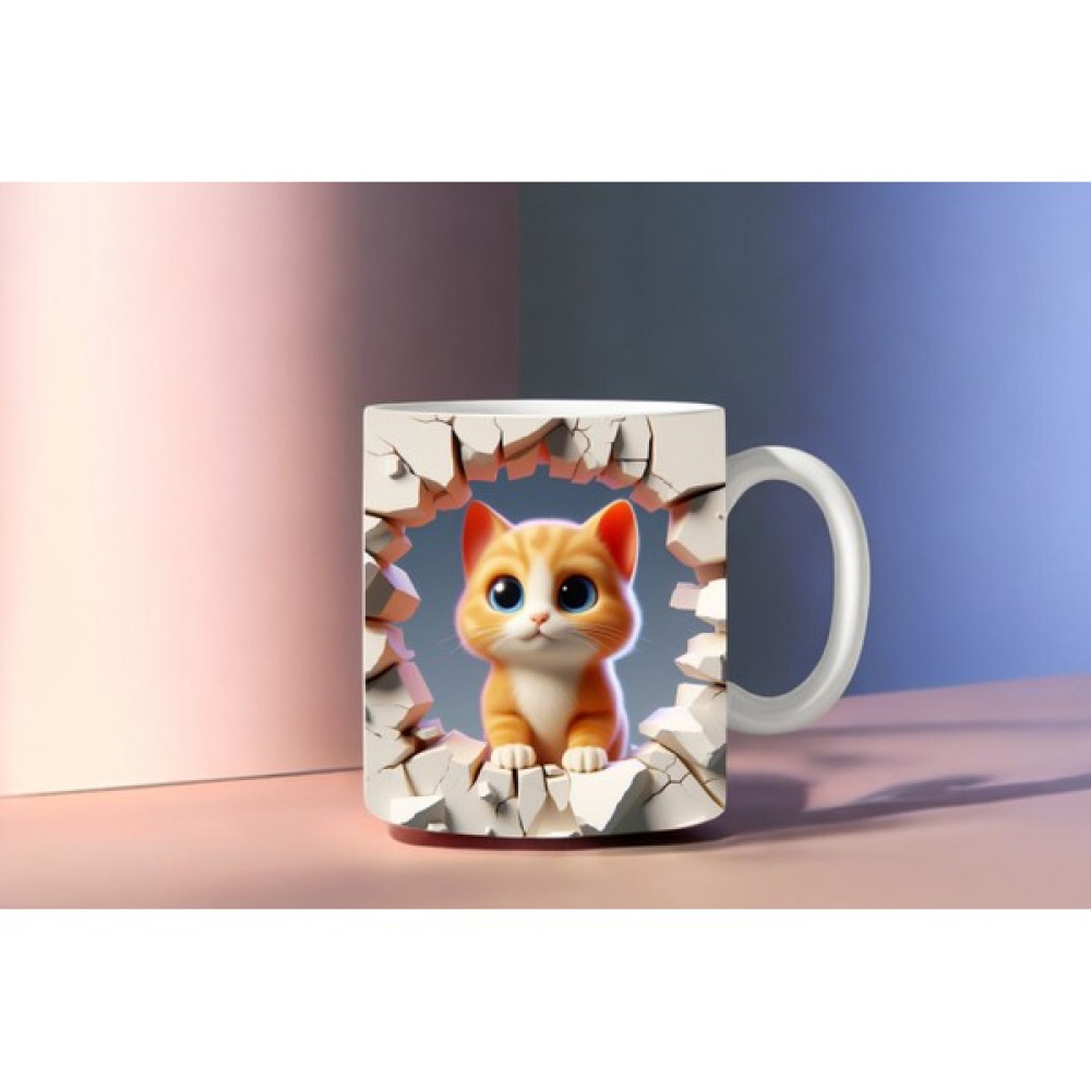 World 3D Basklı Seramik Kupa Bardak Minik Kedi - 1 Adet - 300 ml Fincan / Bardak / Kahve Takımı Fiyatı