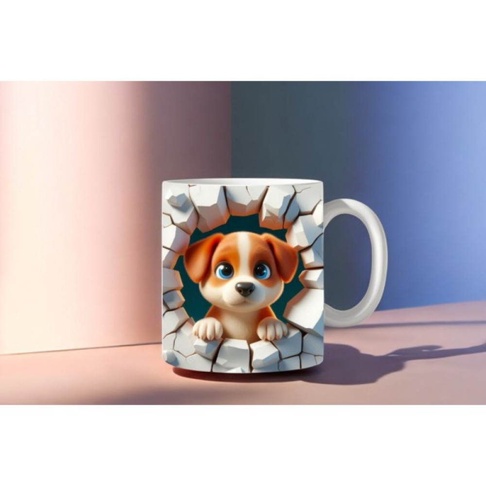 World 3D Basklı Seramik Kupa Bardak Minik Köpek - 1 Adet - 300 ml Fincan / Bardak / Kahve Takımı Fiyatı