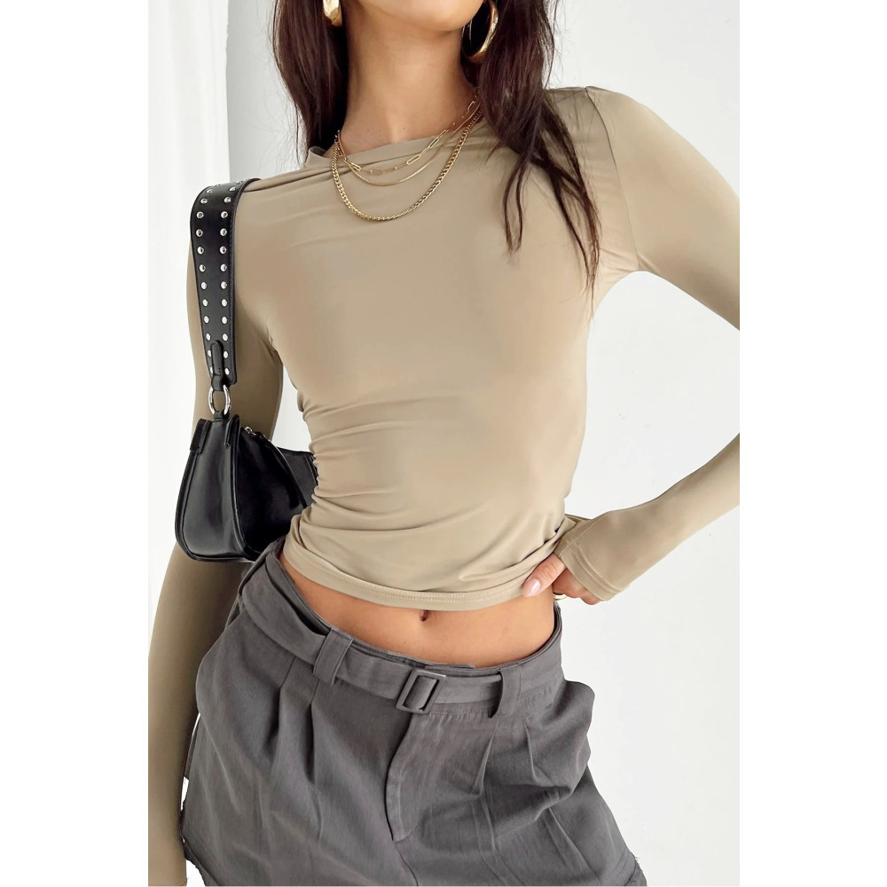 World Fashion Trends Bisiklet Yaka Basic Uzun Kollu BEJ Body XL Beden Bluz Fiyatı