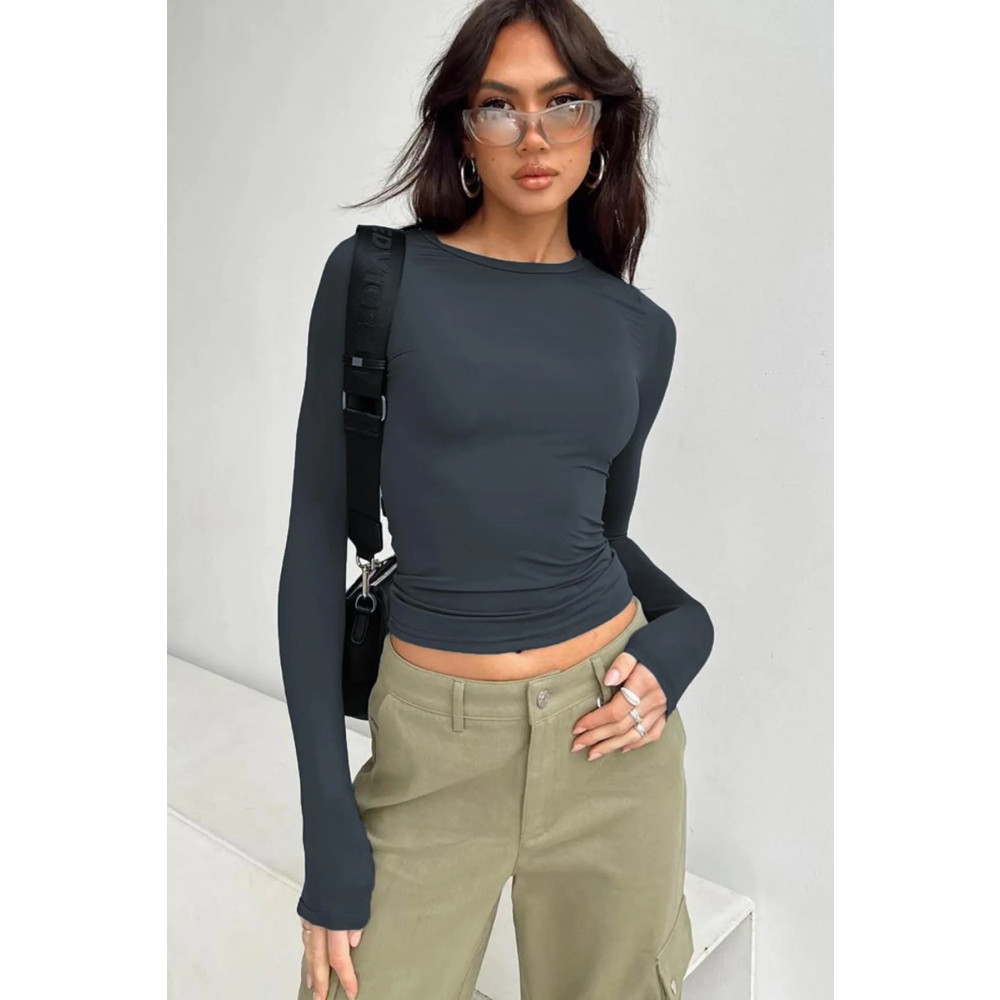 World Fashion Trends Bisiklet Yaka Basic Uzun Kollu FÜME Body M Beden Bluz Fiyatı