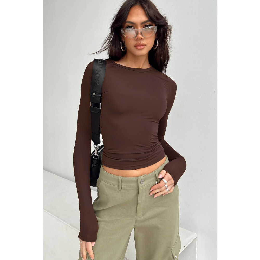 World Fashion Trends Bisiklet Yaka Basic Uzun Kollu KAHVE Body S Beden Bluz Fiyatı