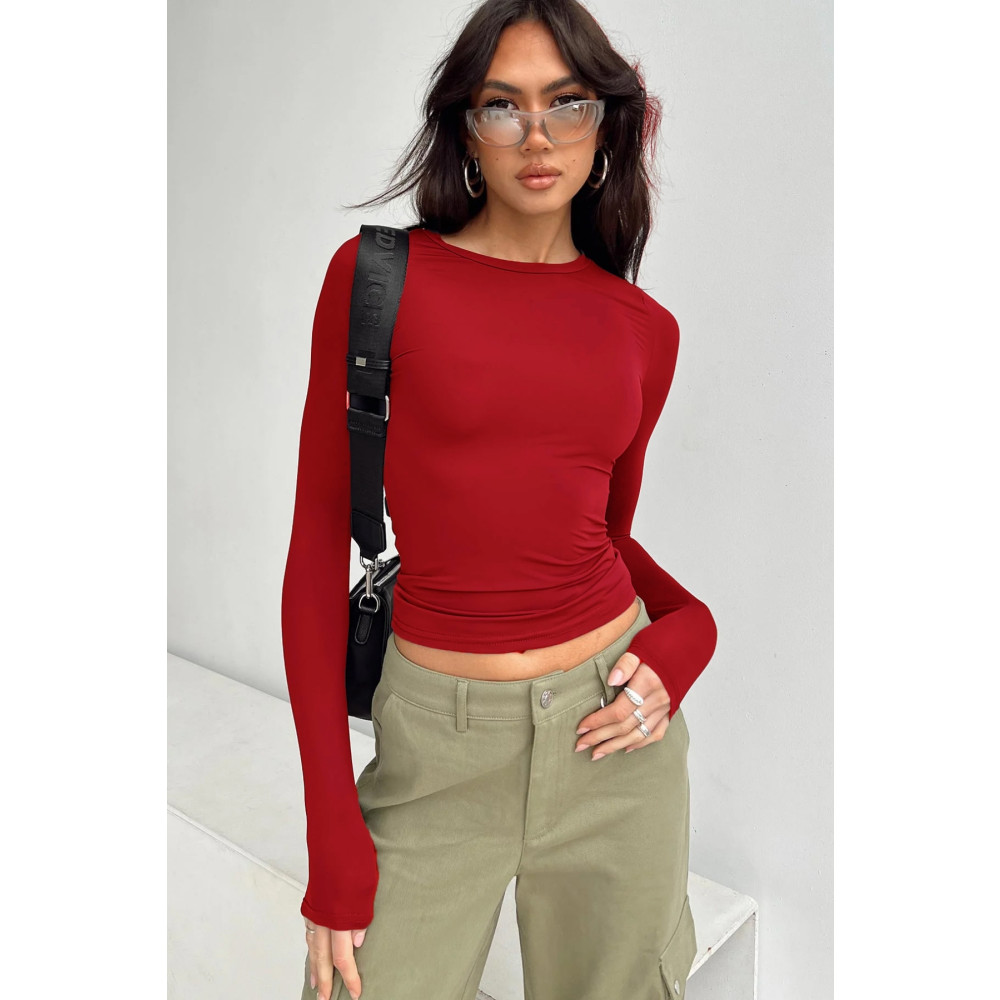 World Fashion Trends Bisiklet Yaka Basic Uzun Kollu Kırmızı Body M Beden Bluz Fiyatı
