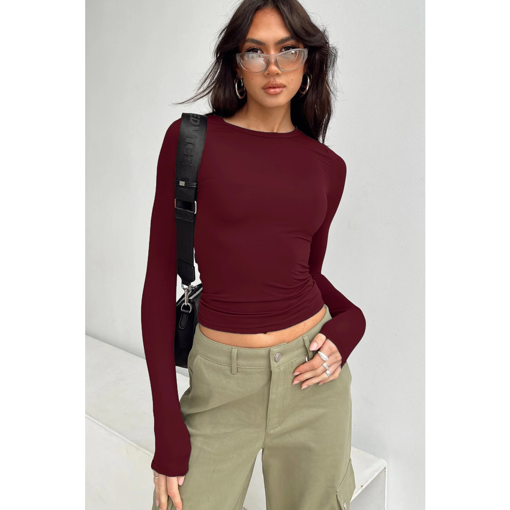 World Fashion Trends Bordo Bisiklet Yaka Basic Uzun Kollu Body XL Beden Bluz Fiyatı
