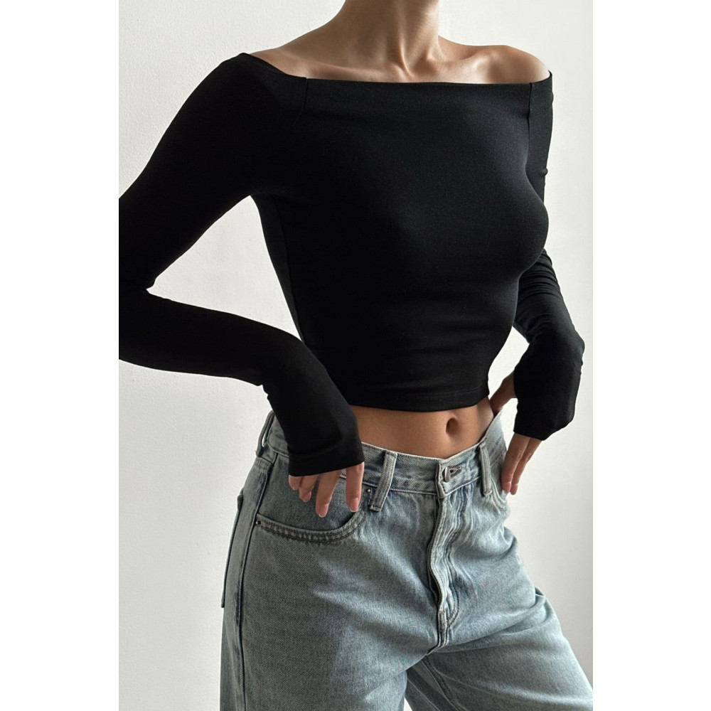 World Fashion Trends Madonna Yaka Parmak Detaylı Esnek Crop Bluz XL Beden Bluz Fiyatı