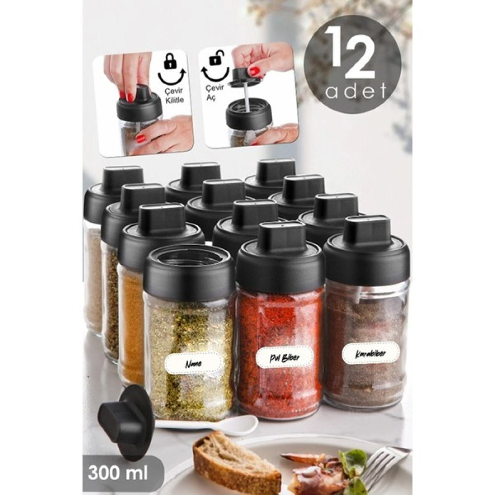 World Of Quality 12 Adet Kapağı Kendinden Kaşıklı Baharatlık Seti Uzun Baharat Setleri & Baharatlıklar Fiyatı