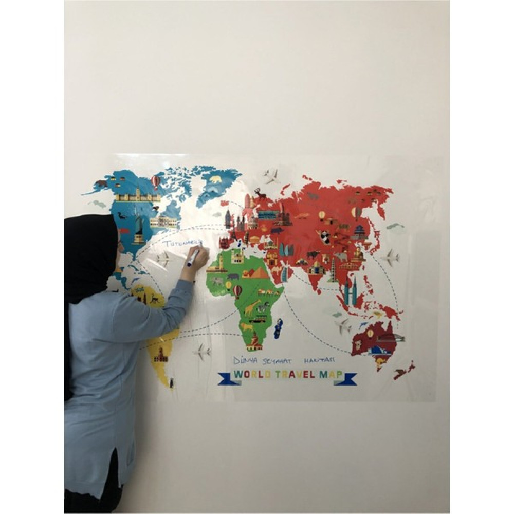 World Travel Map Dünya Seyahat Haritası Yazı Tahtası Akıllı Kağıt Tahta 100X150 cm + Kalem Yazı Tahtası Kalemi Fiyatı