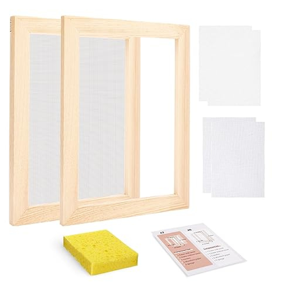 Worown A5 Wooden Paper Making Screen Kit, Paper Making Frames, Mould and Deckle for Paper Making, DIY Paper Crafts