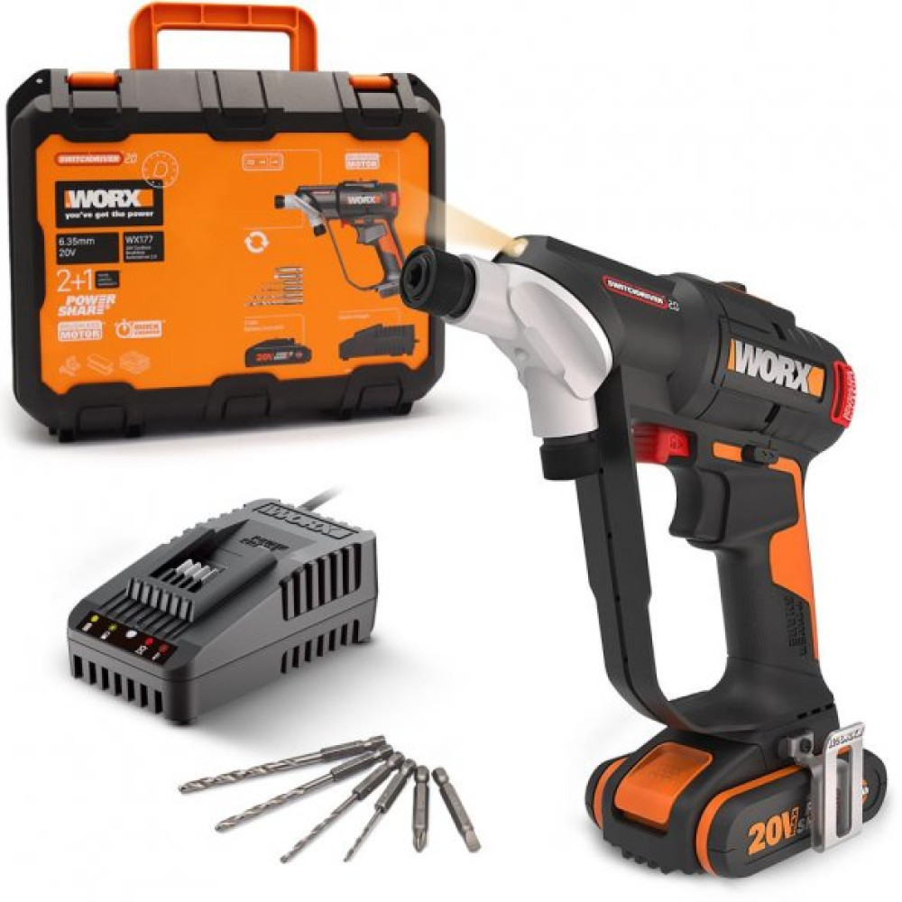 Worx Wx177 20Volt/2.0Ah Liıon Döner Kafa Ve Çift Mandrenli Profesyonel Kömürsüz Şarjlı Matkap + 6 Pa Matkaplar Fiyatı