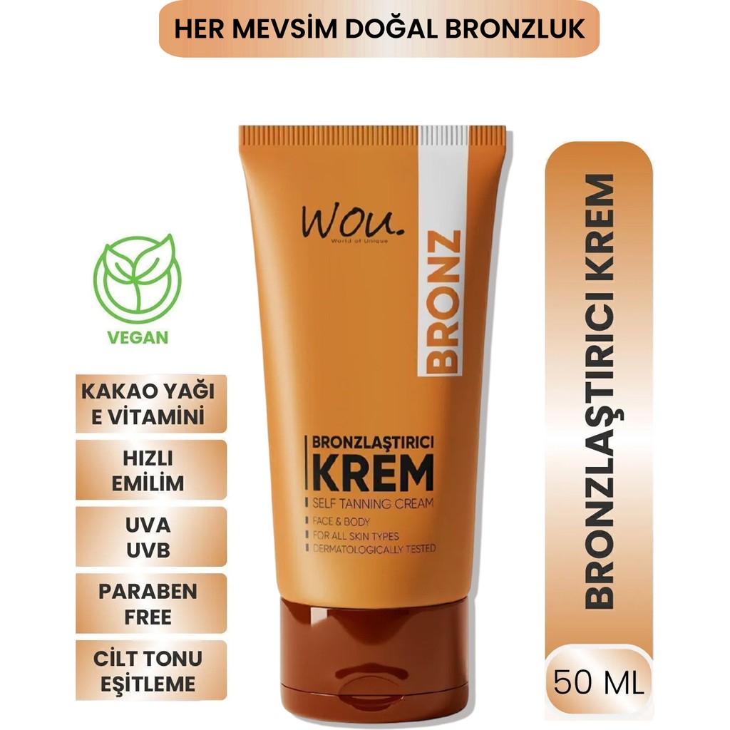 WOU World of Unique Güneşsiz Bronzlaştırıcı ve Nemlendirici Krem 50ml-Self Tannıng" Bronzlaştırıcılar Fiyatı