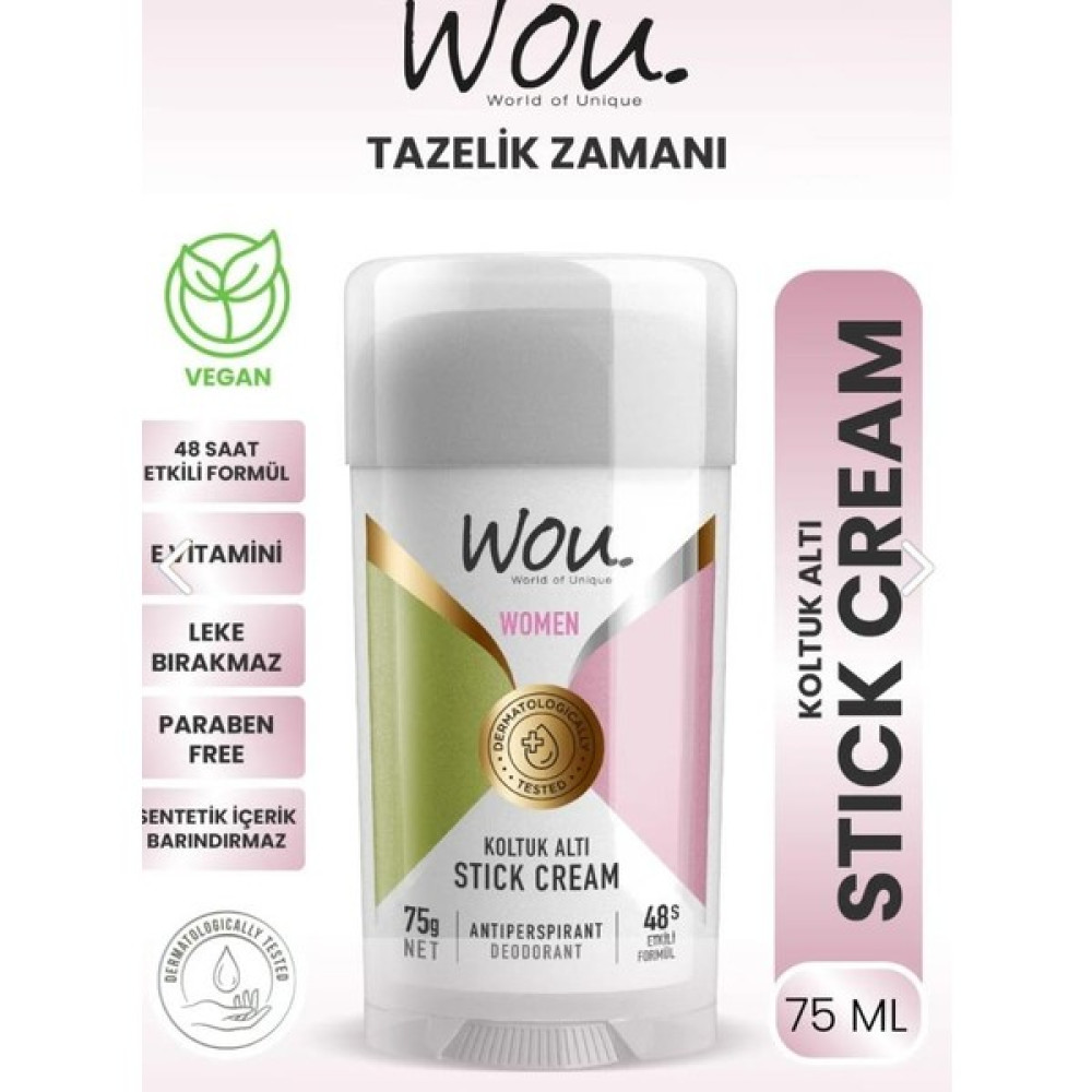 Wou World Of Unique Stick Krem, Koltuk Altı Terleme Önleyici 48 Saat Etkin Koruma Vegan, Kadın Koltuk Altı Stick 75 ml - 75 gr Deodorantlar Fiyatı