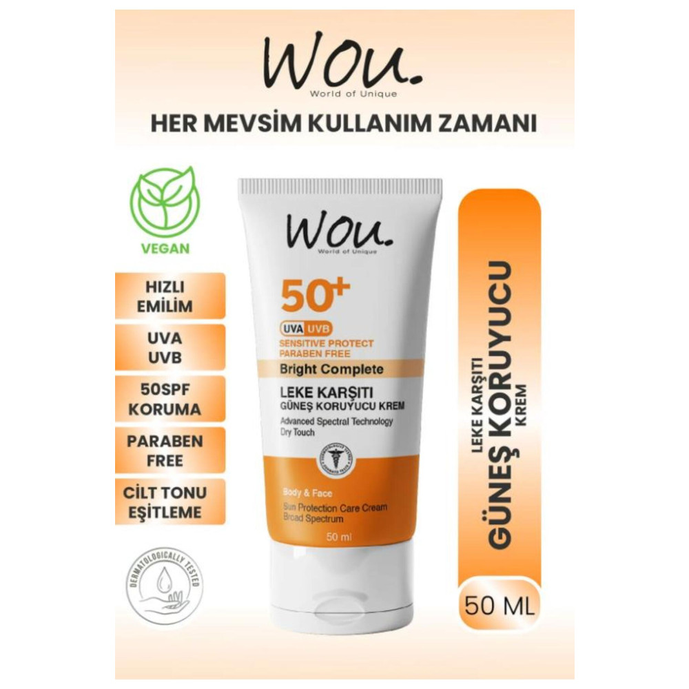 WOU World of Unique Wou Leke Karşıtı Yüksek Koruma Güneş Kremi Spf50 50 ml Güneş Kremleri ve Losyonları Fiyatı