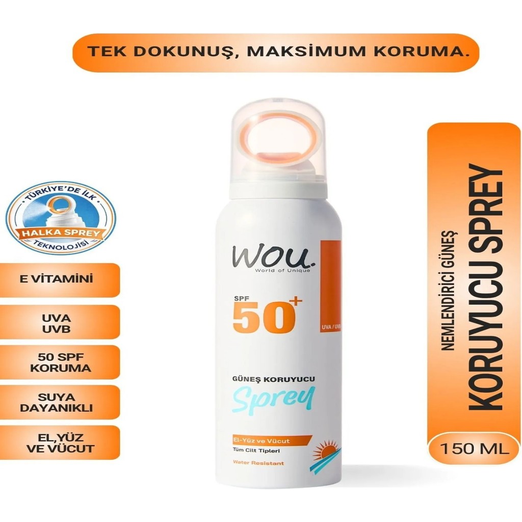 WOU World of Unique Yeni Nesil Güneş Koruyucu Sprey 50SPF. Özel Halka Sprey Teknolojisi 150ML Diğer Fiyatı