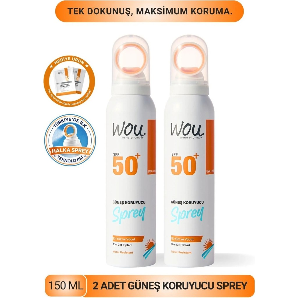 WOU World of Unique Yeni Nesil Güneş Koruyucu Sprey 50SPF. Özel Halka Sprey Teknolojisi 150ML.2 Adet Diğer Fiyatı