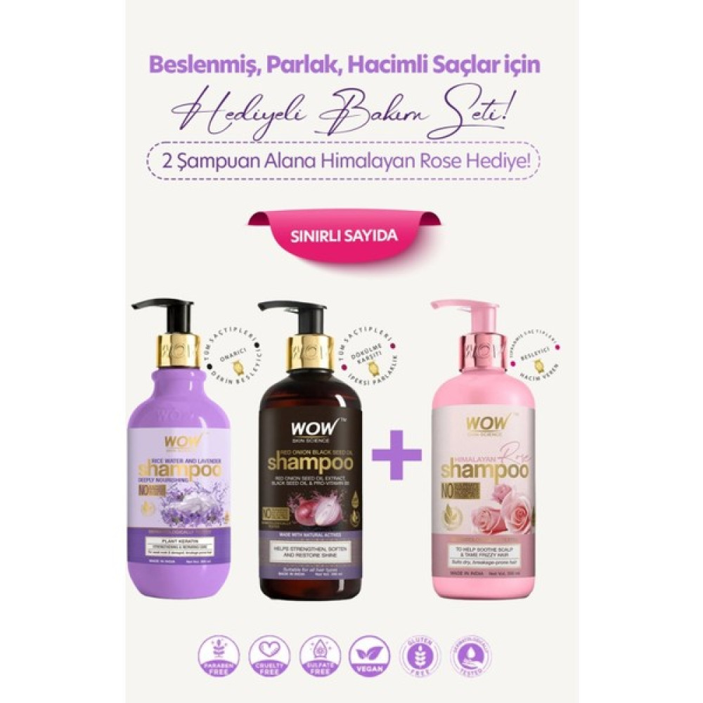 Wow Skin Science Pirinç Suyu Lavanta ve Kırmızı Soğan Şampuanı 300 x 3 ml Himalaya Gülü Şampua Oto Boyaları Fiyatı