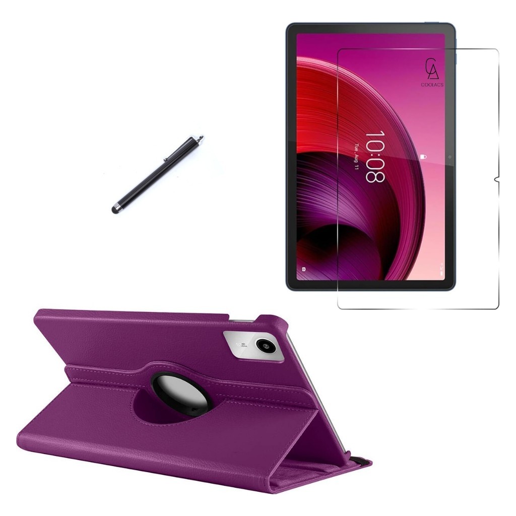 Wowacs Lenovo Tab K11 Gen 2 TB336FU Uyumlu Kılıf Dönebilen Standlı Tablet Kılıfı + Ekran Koruyucu + Kalem - Mor Tablet Kılıfı Fiyatı