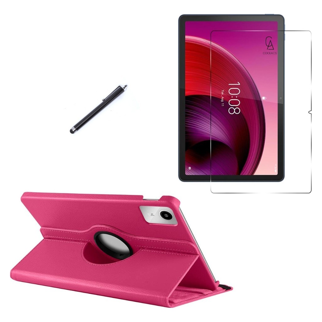 Wowacs Lenovo Tab K11 Gen 2 TB336FU Uyumlu Kılıf Dönebilen Standlı Tablet Kılıfı + Ekran Koruyucu + Kalem - Pembe Tablet Kılıfı Fiyatı