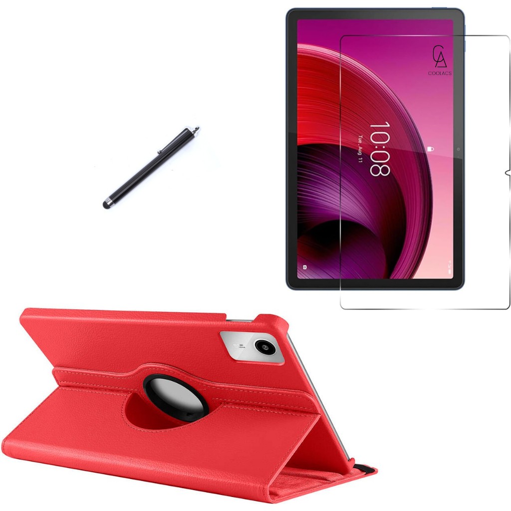 Wowacs Lenovo Tab K11 TB-330FU Uyumlu Kılıf Dönebilen Standlı Tablet Kılıfı + Ekran Koruyucu + Kalem - Kırmızı - Tab K11 TB330FU Tablet Kılıfı Fiyatı