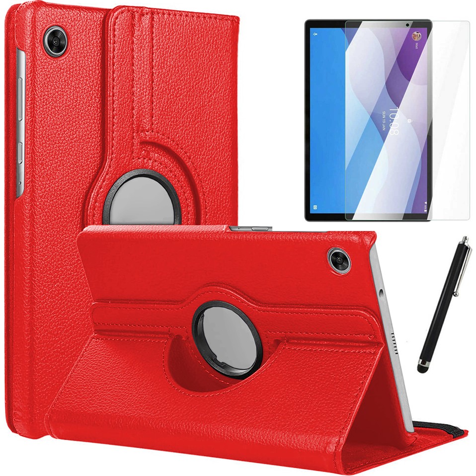 Wowacs Lenovo Tab M10 Hd (2.nesil) TB-X306F Kılıf Dönebilen Standlı Tablet Kılıfı + Ekran Koruyucu + Kalem - Tab M10 HD (2.Nesil) X306F - Kırmızı Tablet Kılıfı Fiyatı