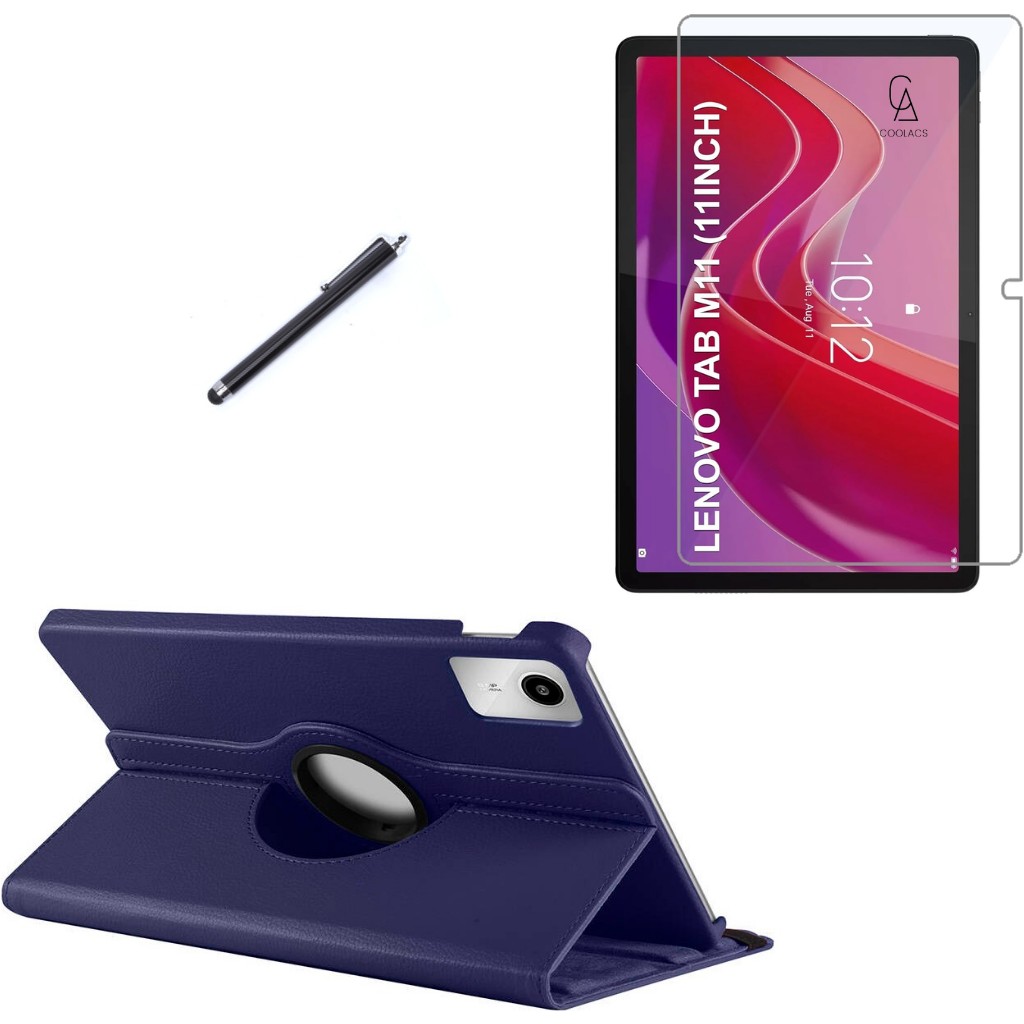 Wowacs Lenovo Tab M11 TB-330FU Uyumlu Kılıf Dönebilen Standlı Tablet Kılıfı + Ekran Koruyucu + Kalem - Tab M11 TB330FU - Lacivert Tablet Kılıfı Fiyatı