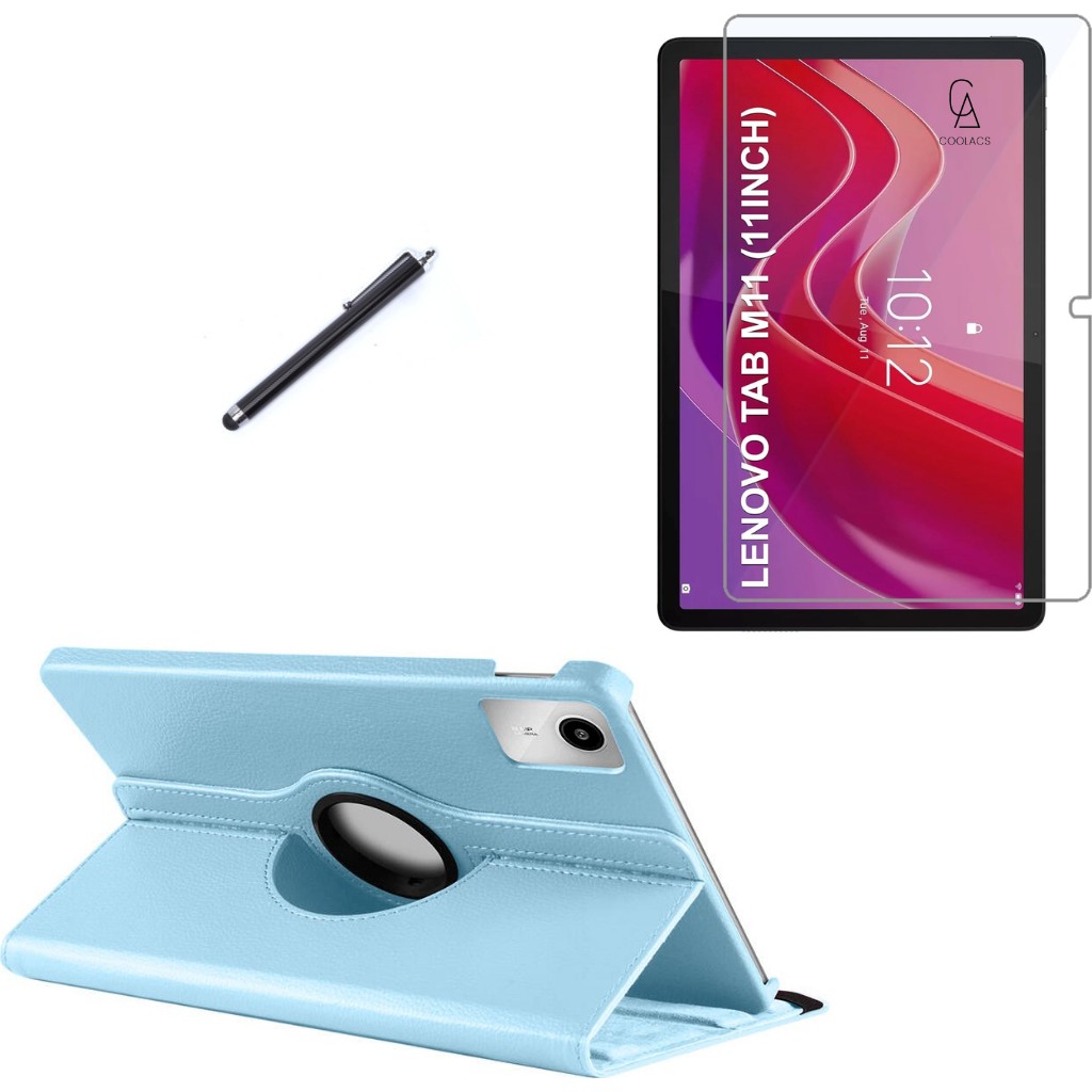 Wowacs Lenovo Tab M11 TB-330FU Uyumlu Kılıf Dönebilen Standlı Tablet Kılıfı + Ekran Koruyucu + Kalem - Tab M11 TB330FU - Mavi Tablet Kılıfı Fiyatı