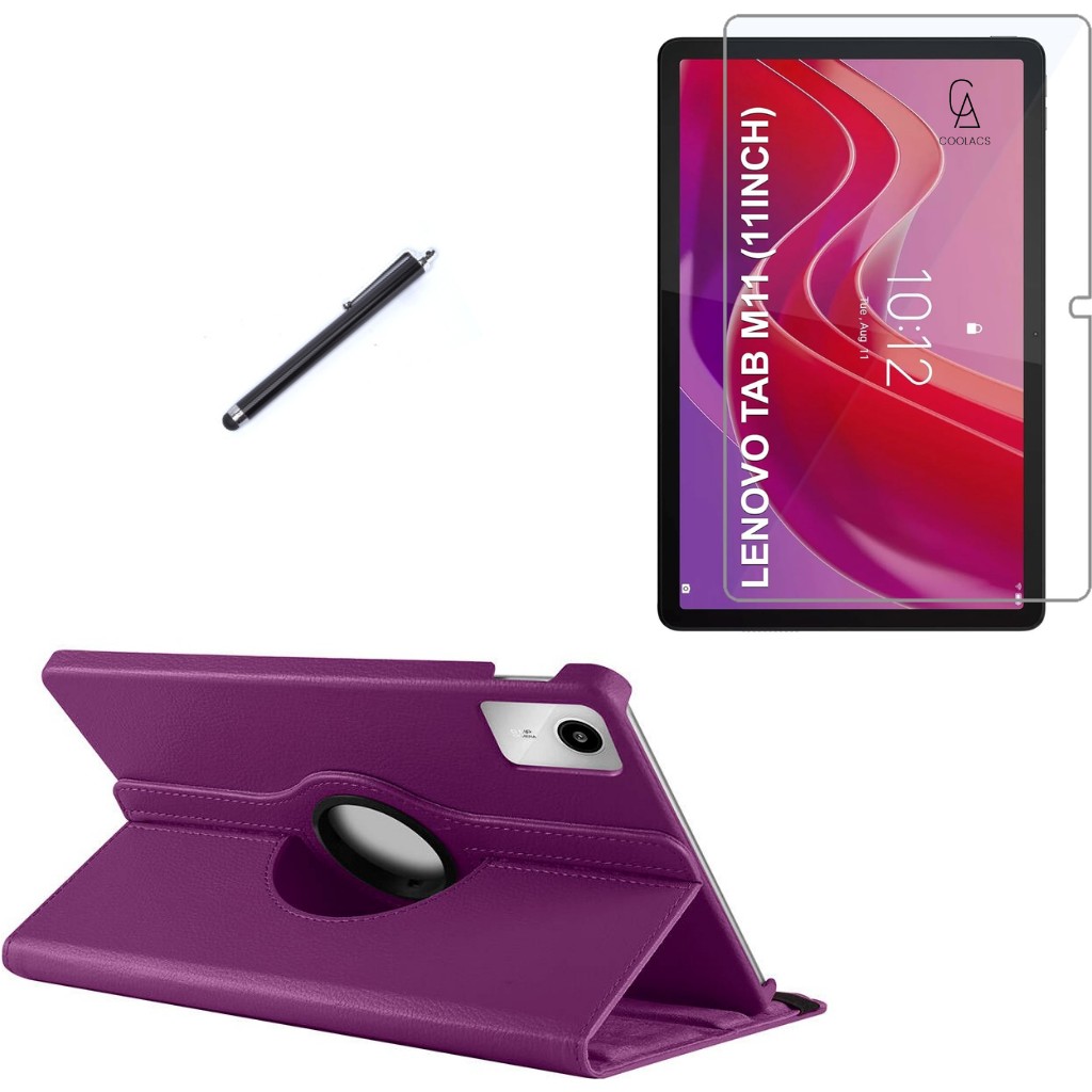 Wowacs Lenovo Tab M11 TB-330FU Uyumlu Kılıf Dönebilen Standlı Tablet Kılıfı + Ekran Koruyucu + Kalem - Tab M11 TB330FU - Mor Tablet Kılıfı Fiyatı