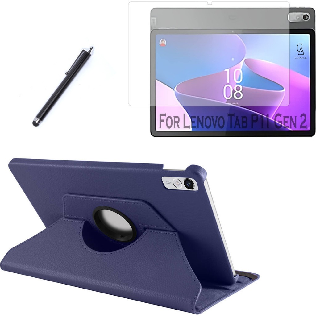 Wowacs Lenovo Tab P11 2.nesil 11.5 Inç TB-350FU Kılıf Dönebilen Standlı Tablet Kılıfı + Ekran Koruyucu + Kalem - Lenovo P11 2.Nesil 11.5" - Lacivert Tablet Kılıfı Fiyatı