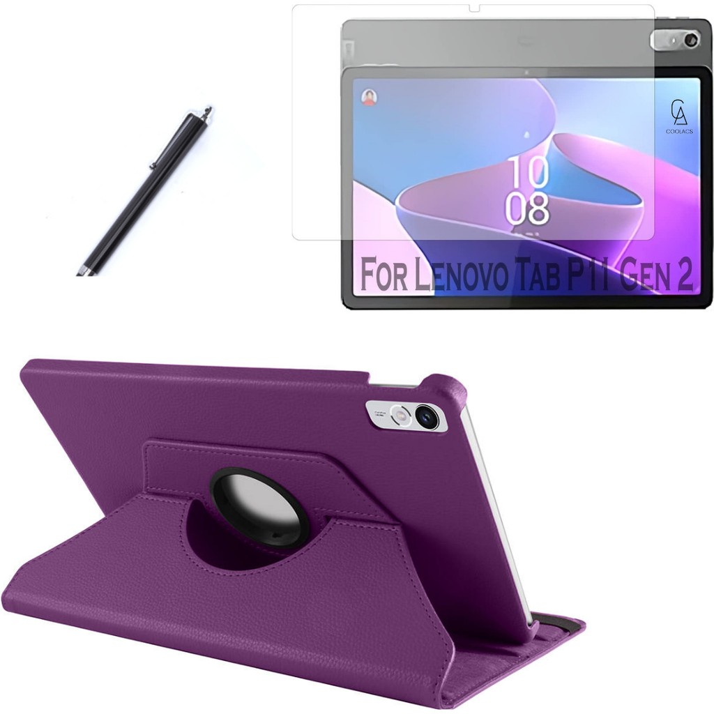 Wowacs Lenovo Tab P11 2.nesil 11.5 Inç TB-350FU Kılıf Dönebilen Standlı Tablet Kılıfı + Ekran Koruyucu + Kalem - Lenovo P11 2.Nesil 11.5" - Mor Tablet Kılıfı Fiyatı