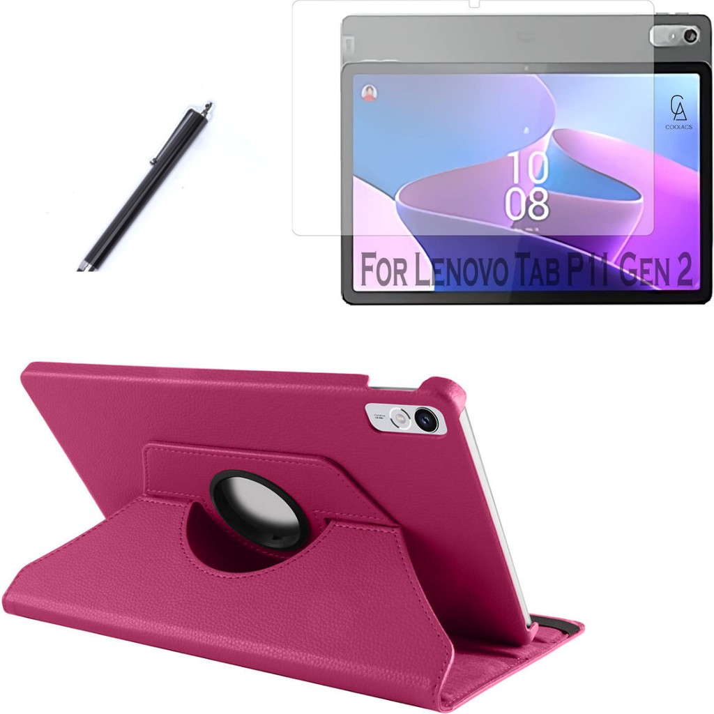Wowacs Lenovo Tab P11 2.nesil 11.5 Inç TB-350FU Kılıf Dönebilen Standlı Tablet Kılıfı + Ekran Koruyucu + Kalem - Lenovo P11 2.Nesil 11.5" - Pembe Tablet Kılıfı Fiyatı