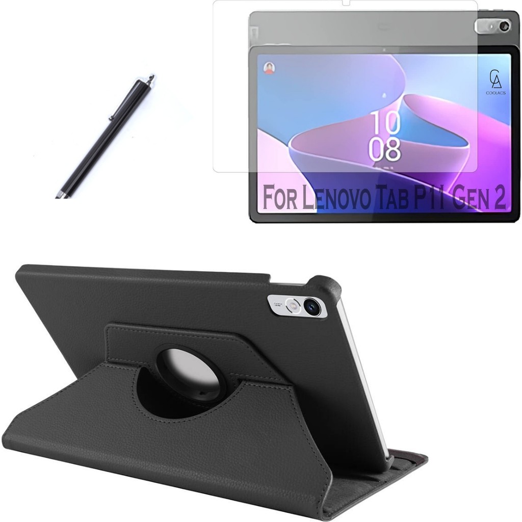 Wowacs Lenovo Tab P11 2.nesil 11.5 Inç TB-350FU Kılıf Dönebilen Standlı Tablet Kılıfı + Ekran Koruyucu + Kalem - Lenovo P11 2.Nesil 11.5" - Siyah Tablet Kılıfı Fiyatı