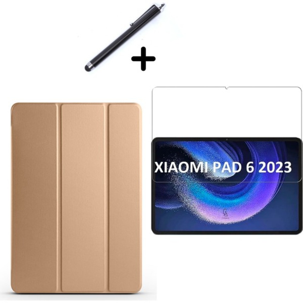 Wowacs Xiaomi Mi Pad 6 11 Inç Uyumlu Uyku Modlu Smart Tablet Kılıfı Ekran Koruyucu ve Kalem Seti Gold Tablet Kılıfı Fiyatı