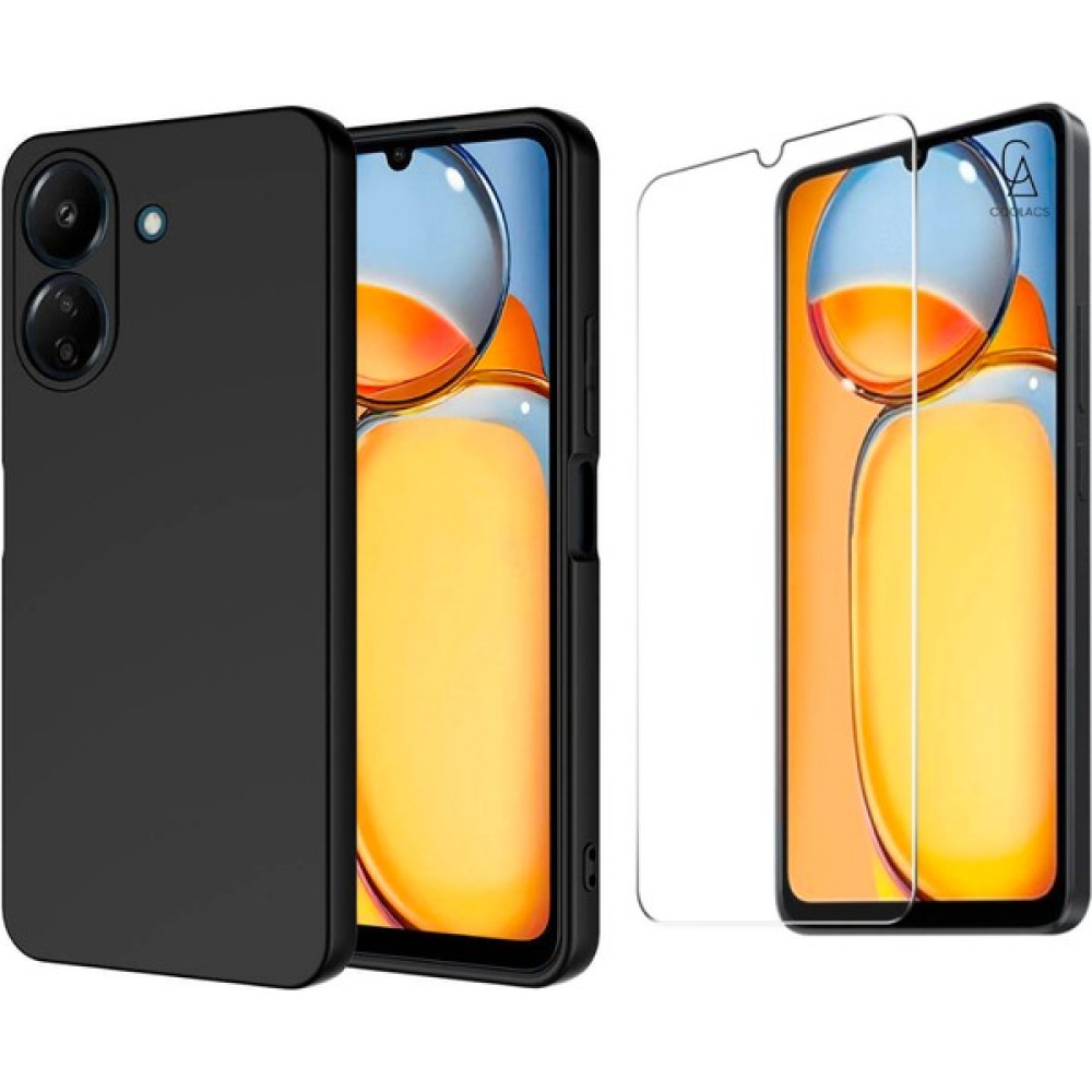 Wowacs Xiaomi Redmi 13C Uyumlu Kılıf Esnek Silikon Telefon Kılıfı ve Temperli Cam Ekran Koruyucu - Siyah Cep Telefonu Kılıfı Fiyatı