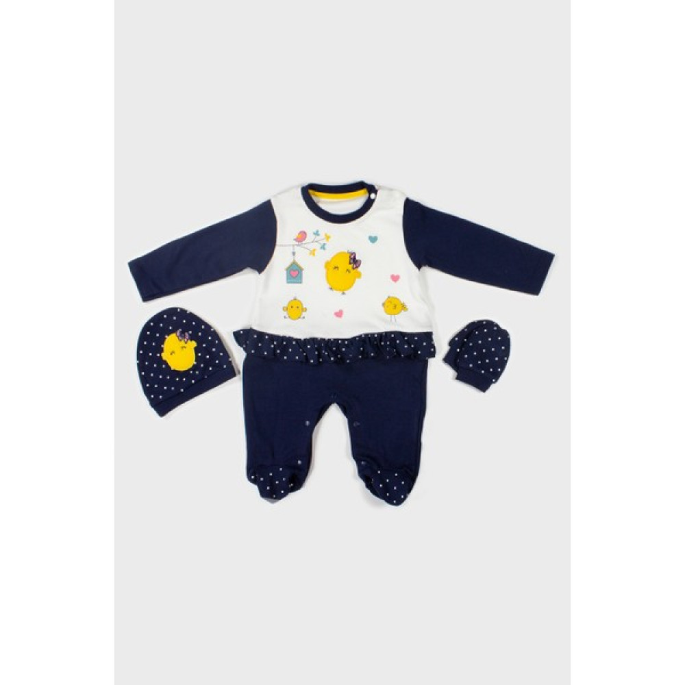 Woy Kids Kız Bebek Civciv Nakışlı Lacivert 3'lü Tulum 223 Bebek Tulumu Fiyatı